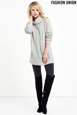 Fashion Union Cold Shoulder Cable Knit